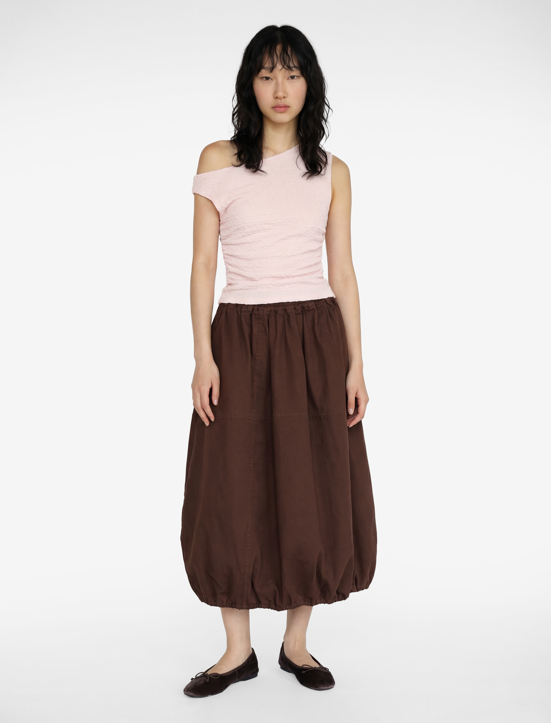   Asimetrik Yaka Kolsuz Slim Fit Drapeli Bluz