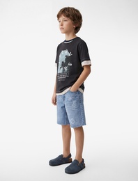 Bisiklet Yaka Kısa Kollu Pamuklu Baskılı Tişört