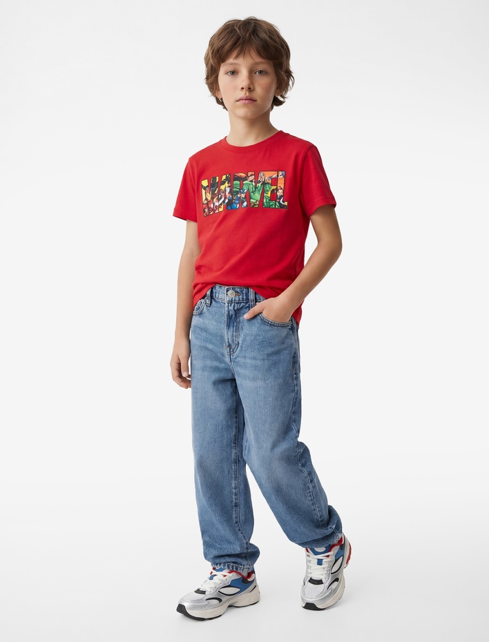 Erkek Çocuk Kısa Kollu Bisiklet Yaka Lisanslı Marvel Baskılı Pamuklu Tişört