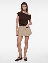 Slim Fit Asimetrik Yaka Drapeli Kolsuz Tişört