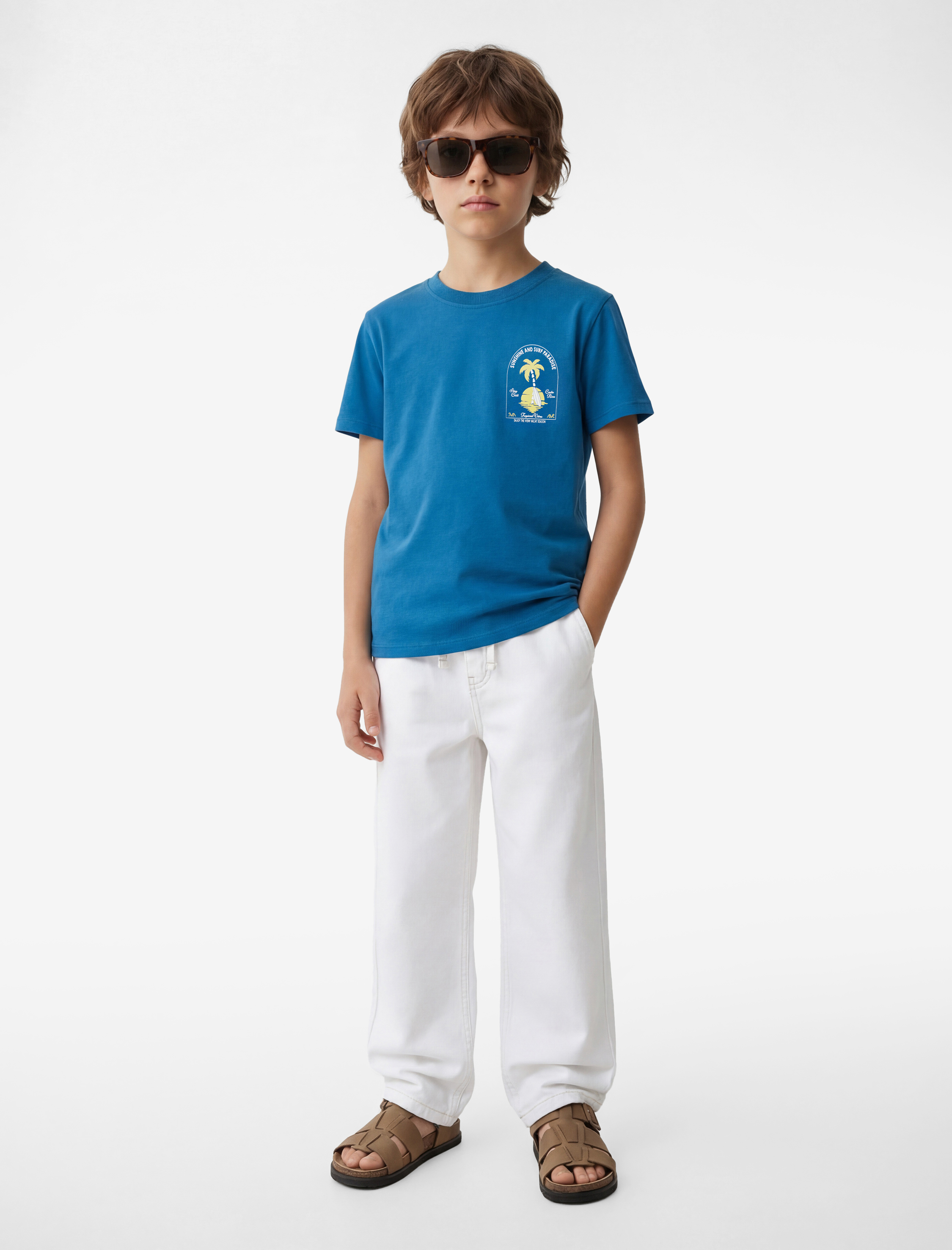  Erkek Çocuk Baskılı Bisiklet Yaka Kısa Kollu Pamuklu Tişört