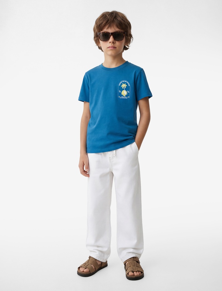 Erkek Çocuk Baskılı Bisiklet Yaka Kısa Kollu Pamuklu Tişört