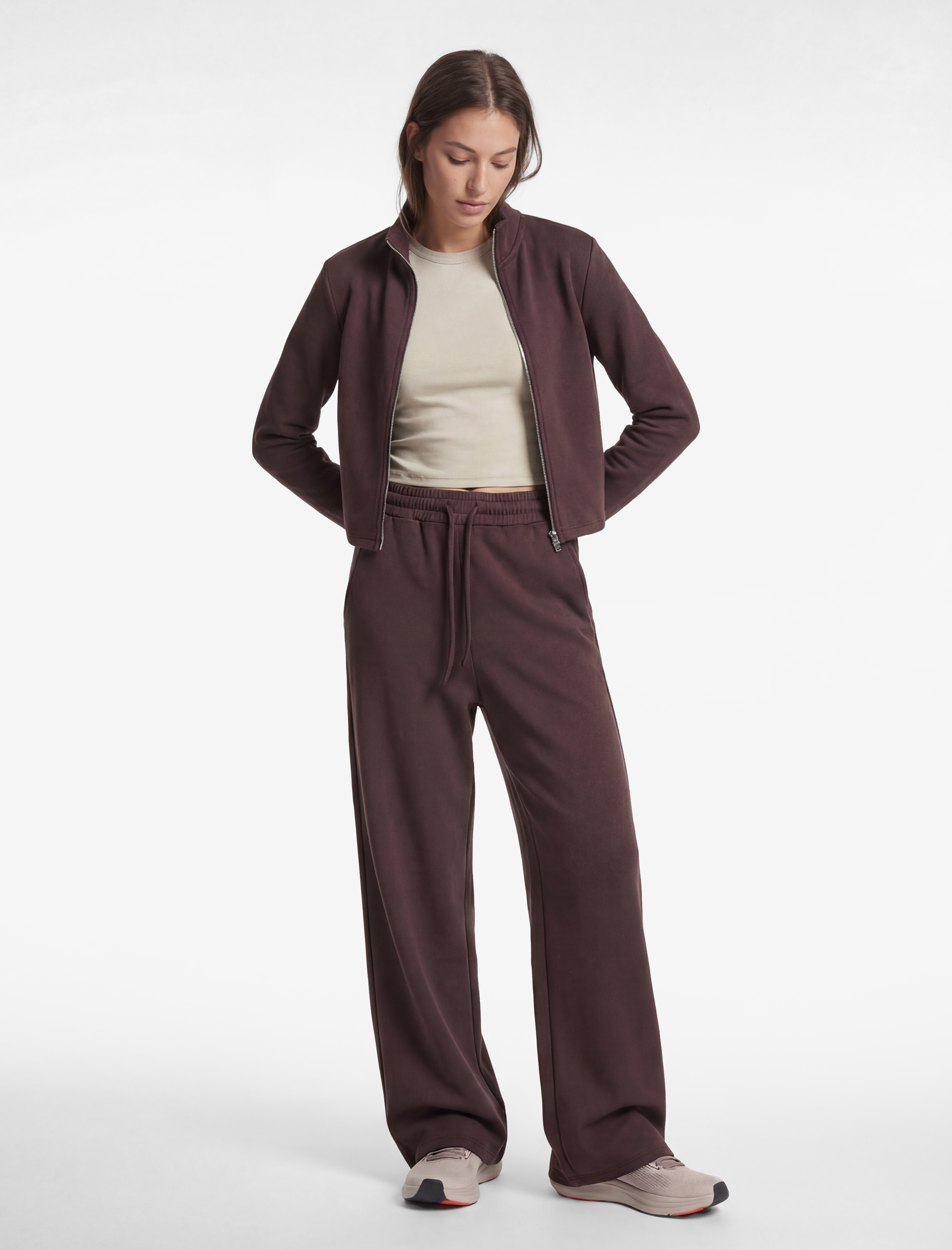   Yüksek Bel Bağcıklı Cepli Geniş Paça Spor Eşofman Altı