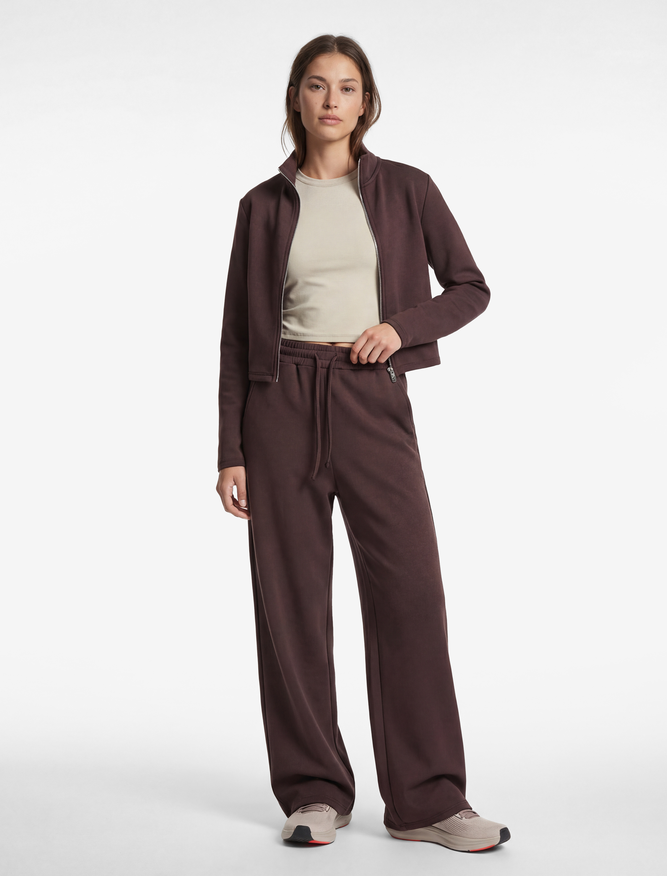   Yüksek Bel Bağcıklı Cepli Geniş Paça Spor Eşofman Altı