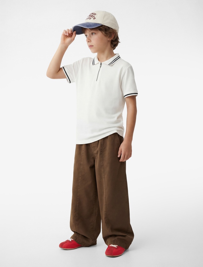 Erkek Çocuk Fermuar Detaylı Kısa Kollu Pamuklu Polo Yaka Tişört