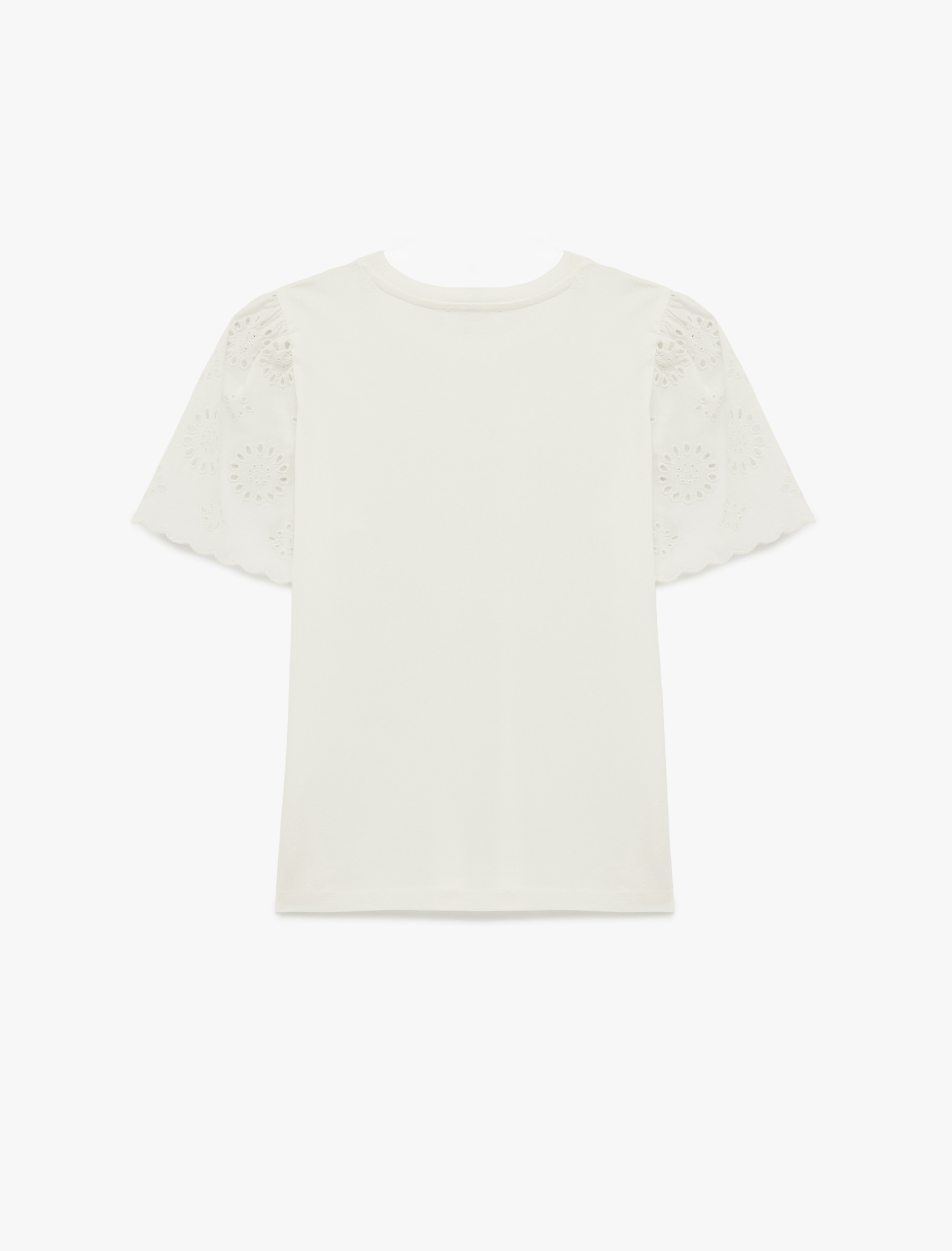   Fisto Dantel Detaylı Kısa Kollu Bisiklet Yaka Pamuklu Tişört