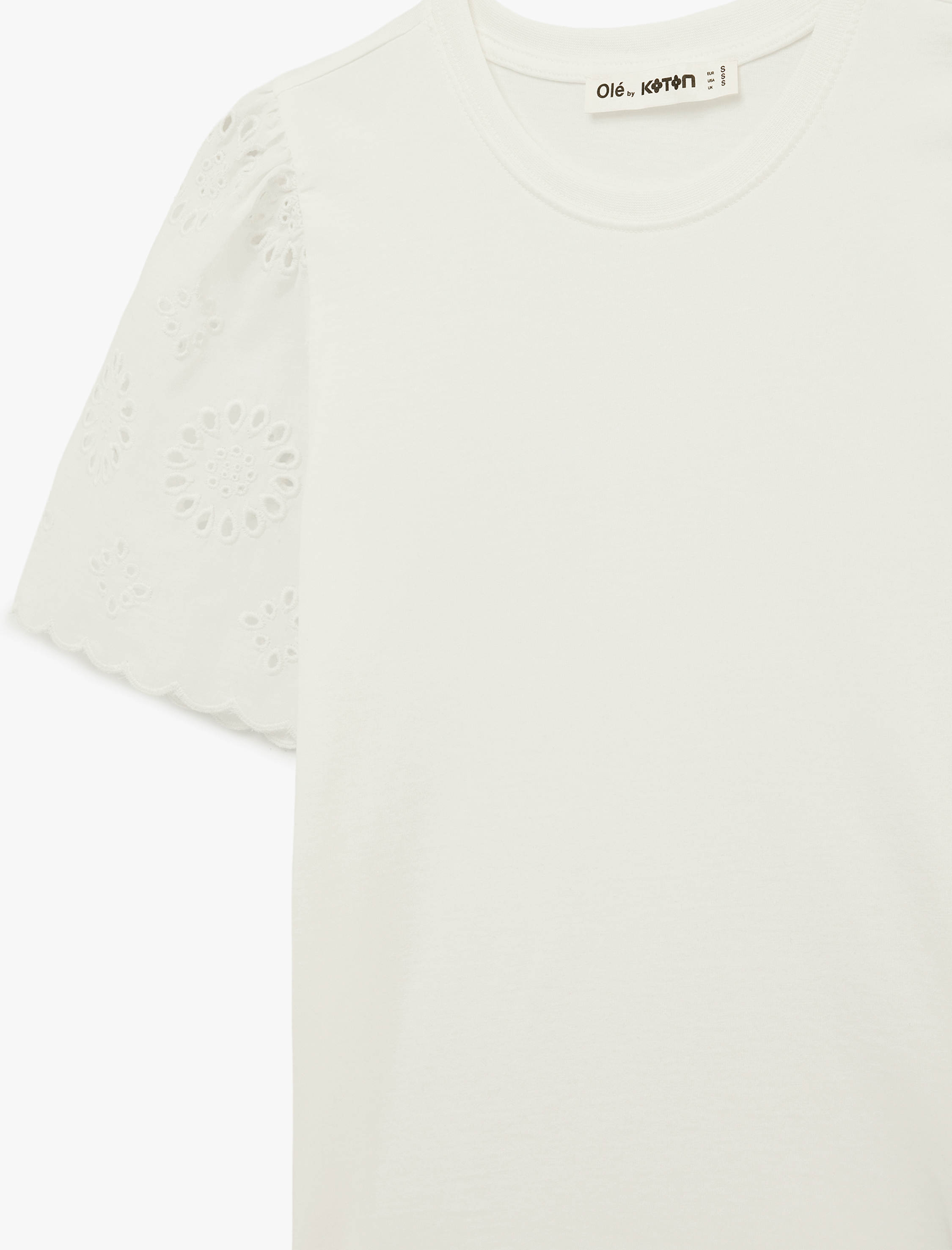   Fisto Dantel Detaylı Kısa Kollu Bisiklet Yaka Pamuklu Tişört