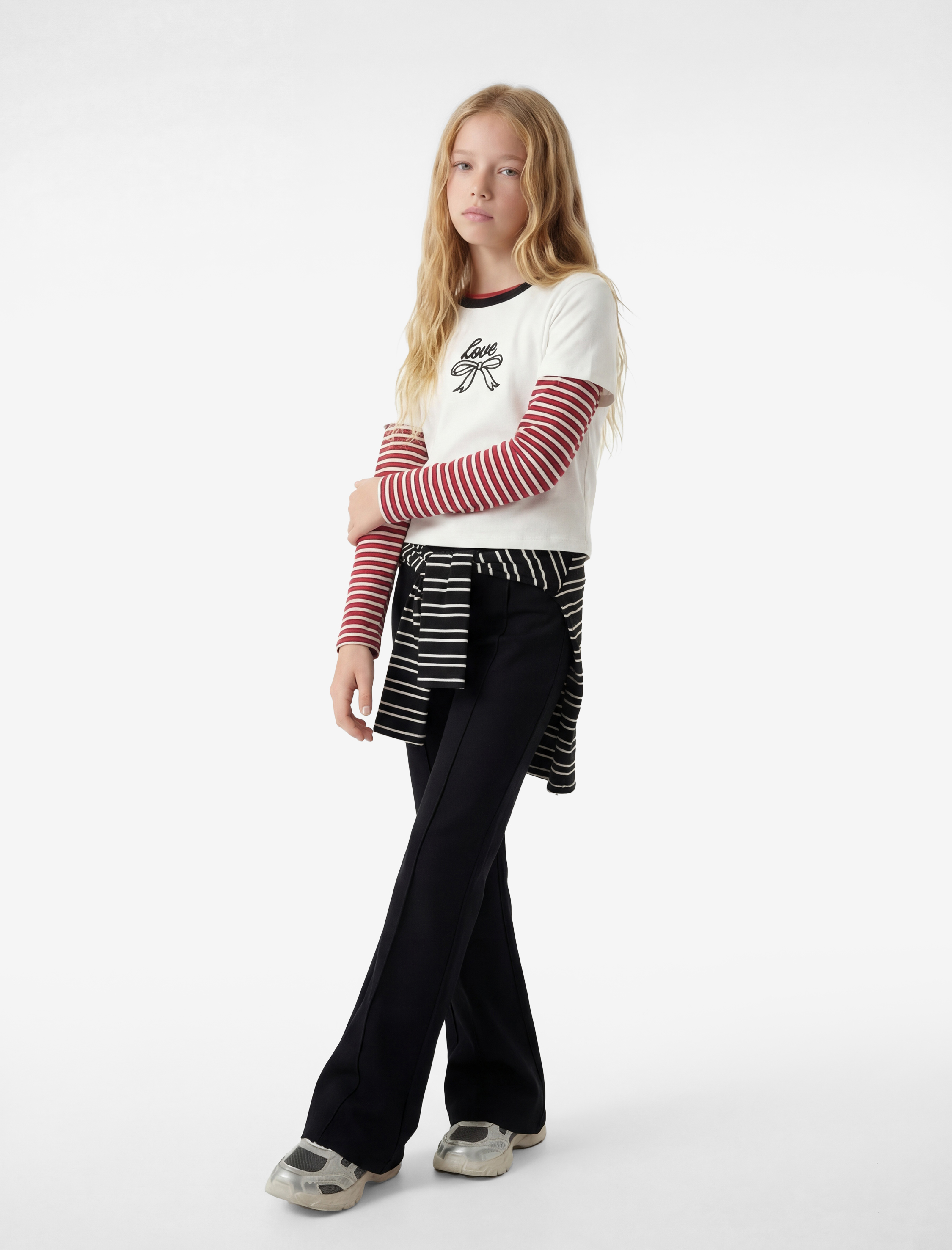  Kız Çocuk Beli Lastikli Viskon Karışımlı Slim Fit İspanyol Paça Tayt