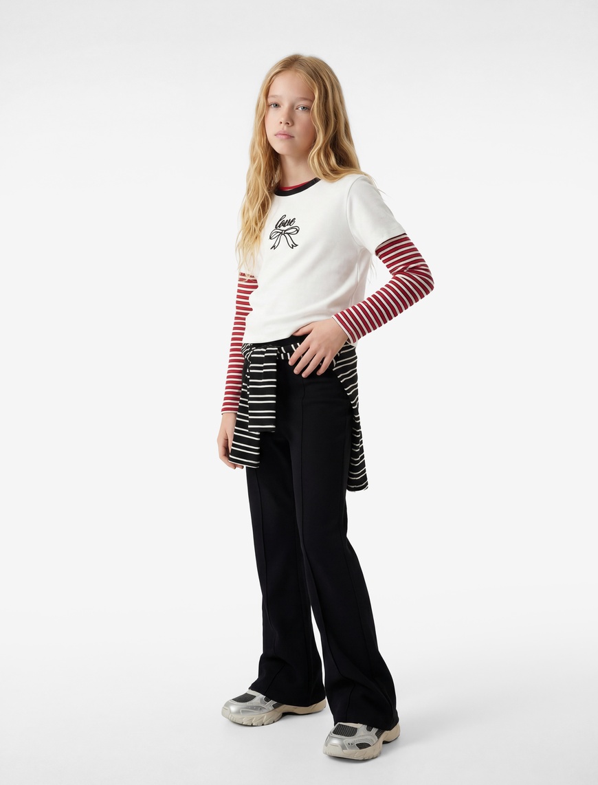 Koton Beli Lastikli Viskon Karışımlı Slim Fit İspanyol Paça Tayt