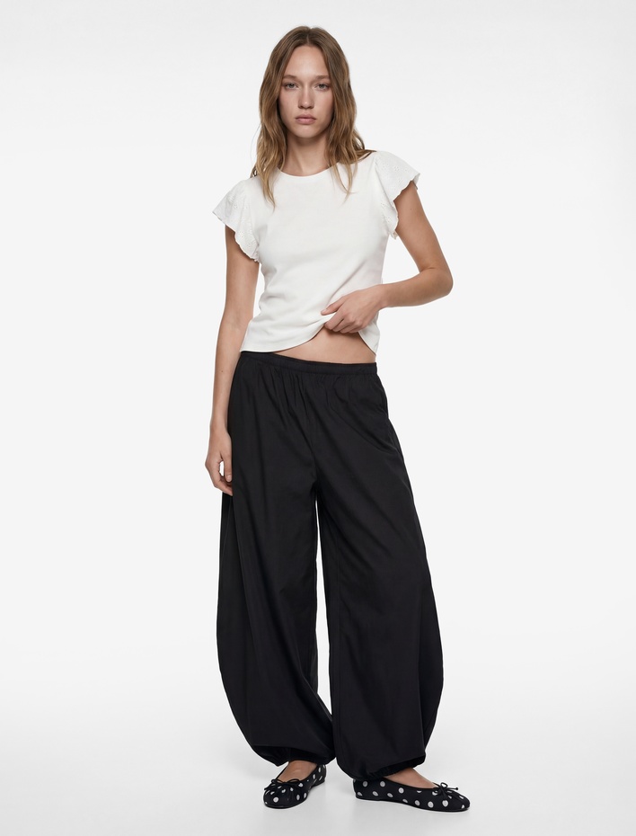  Fisto Detaylı Kısa Kollu Bisiklet Yaka Pamuklu Tişört