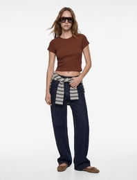 Pamuklu Kısa Kollu Bisiklet Yaka Slim Fit Kaşkorse Tişört