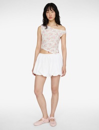 Asimetrik Çiçekli Kolsuz Slim Fit Dantel Bluz