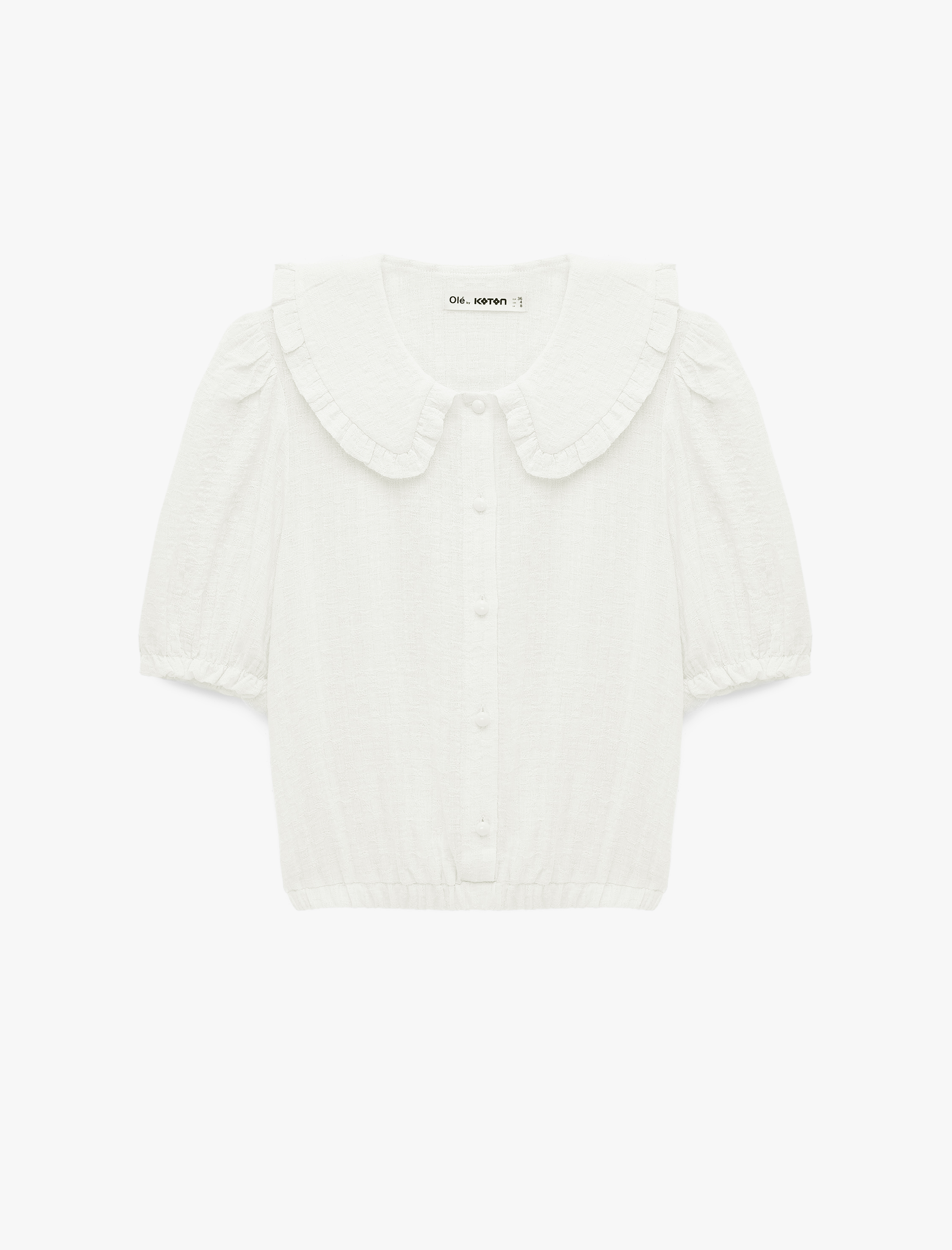   Viskon Karışımlı Düğmeli Kısa Kollu Bebe Yaka Bluz