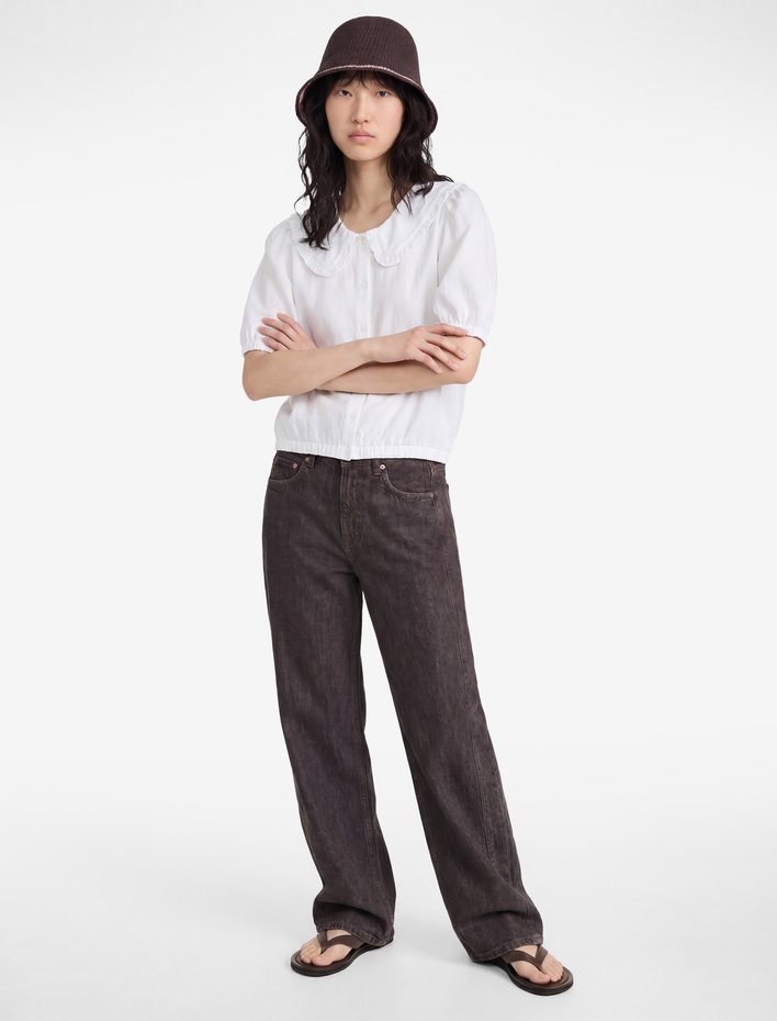  Viskon Karışımlı Düğmeli Kısa Kollu Bebe Yaka Bluz