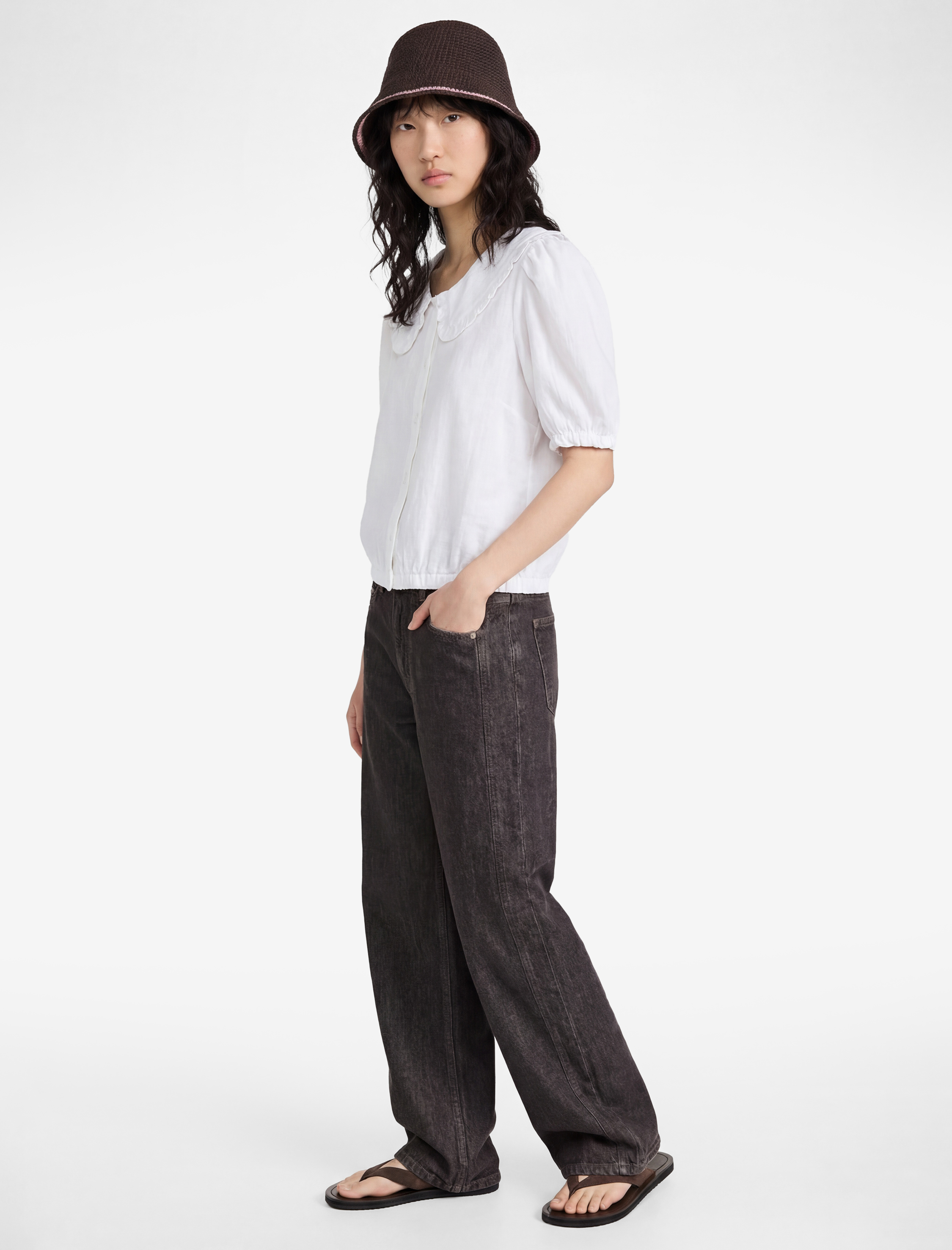   Viskon Karışımlı Düğmeli Kısa Kollu Bebe Yaka Bluz