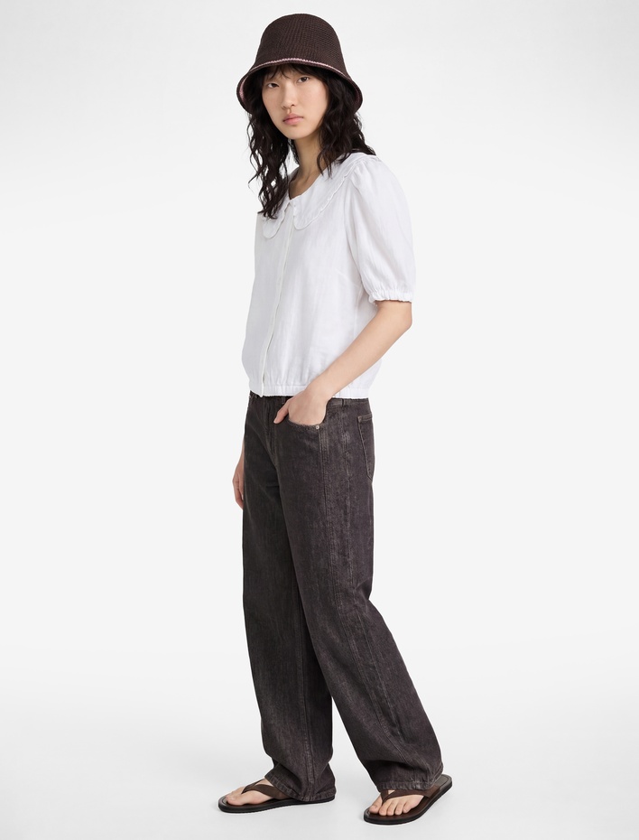  Viskon Karışımlı Düğmeli Kısa Kollu Bebe Yaka Bluz