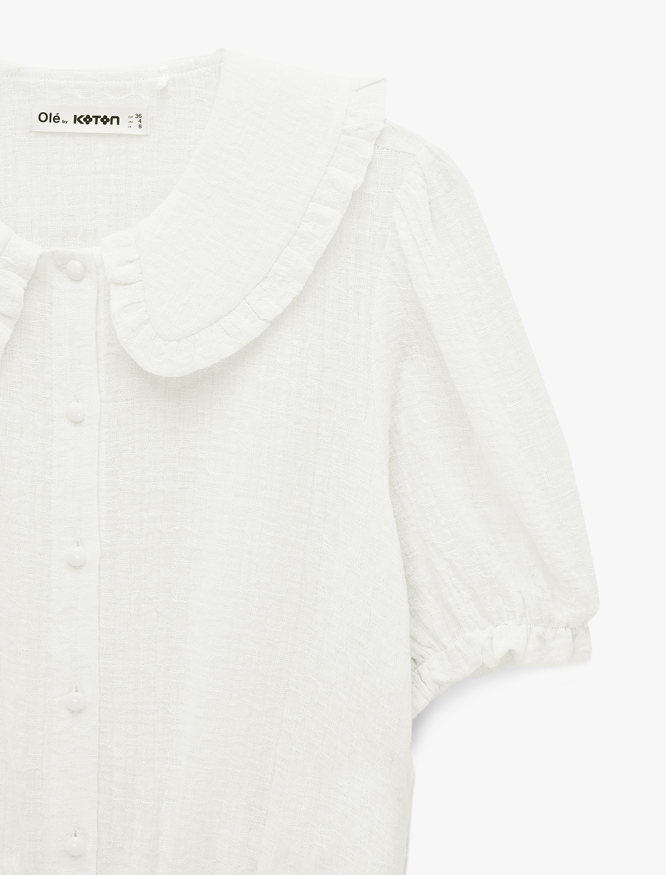   Viskon Karışımlı Düğmeli Kısa Kollu Bebe Yaka Bluz