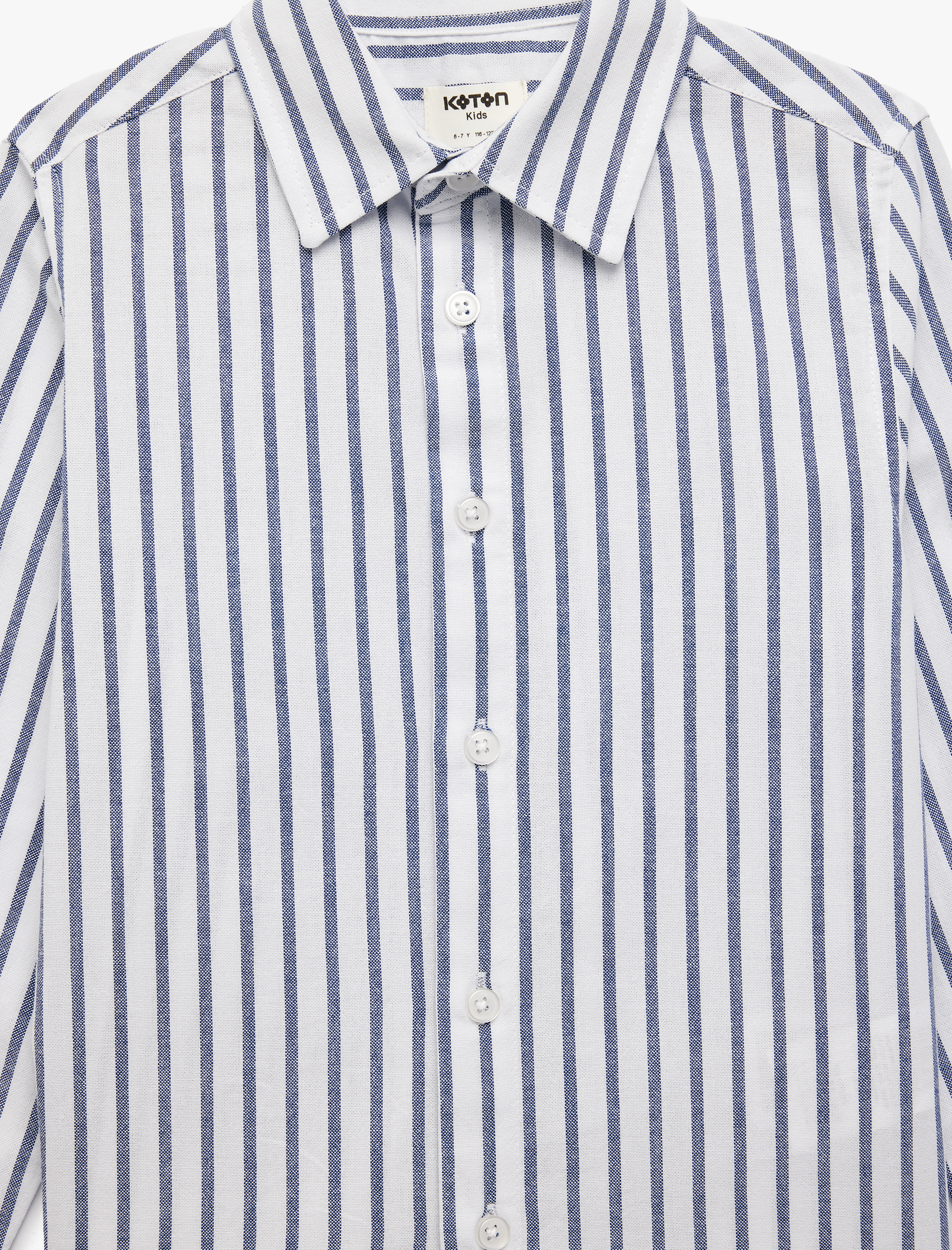  Erkek Çocuk Pamuklu Düğmeli Uzun Kollu Klasik Yaka Çizgili Gömlek