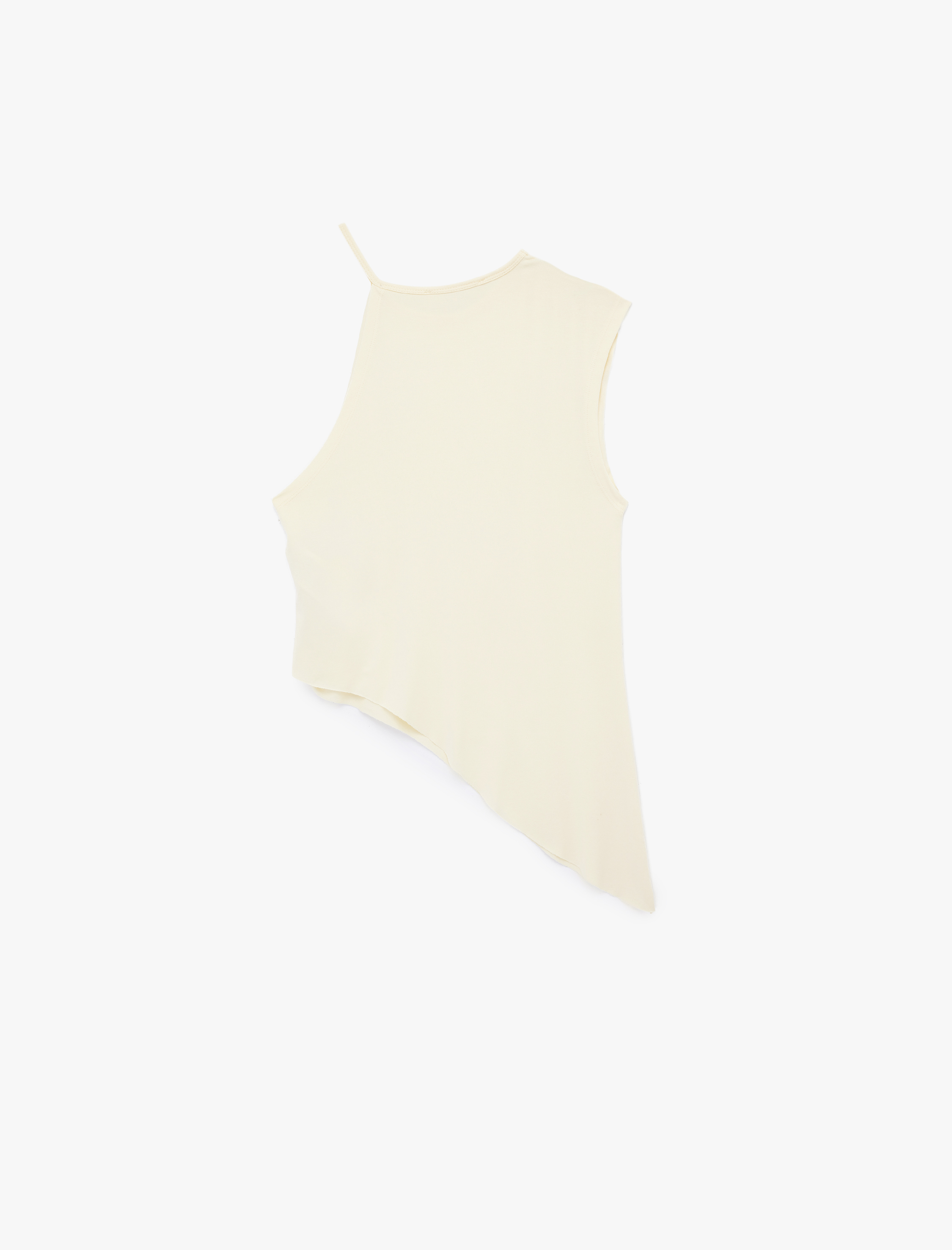   Asimetrik Kesim Viskon Bisiklet Yaka Kolsuz Tişört