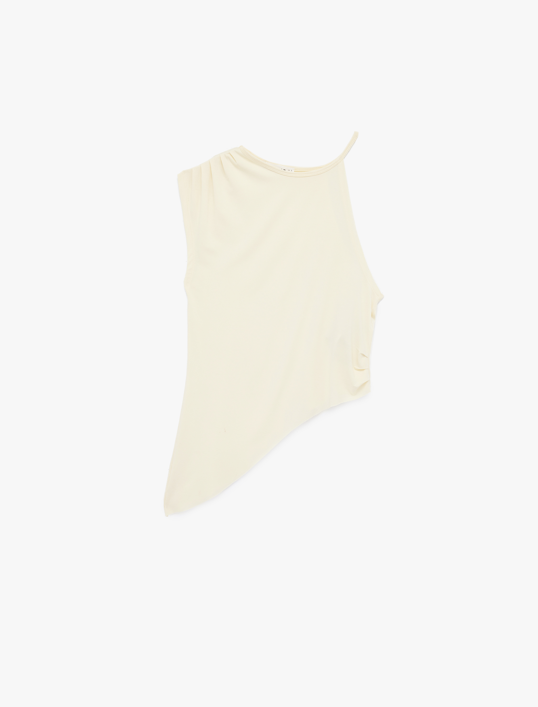   Asimetrik Kesim Viskon Bisiklet Yaka Kolsuz Tişört