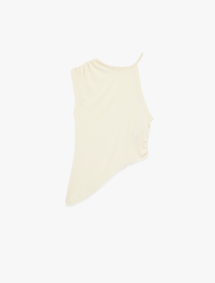  Asimetrik Kesim Viskon Bisiklet Yaka Kolsuz Tişört