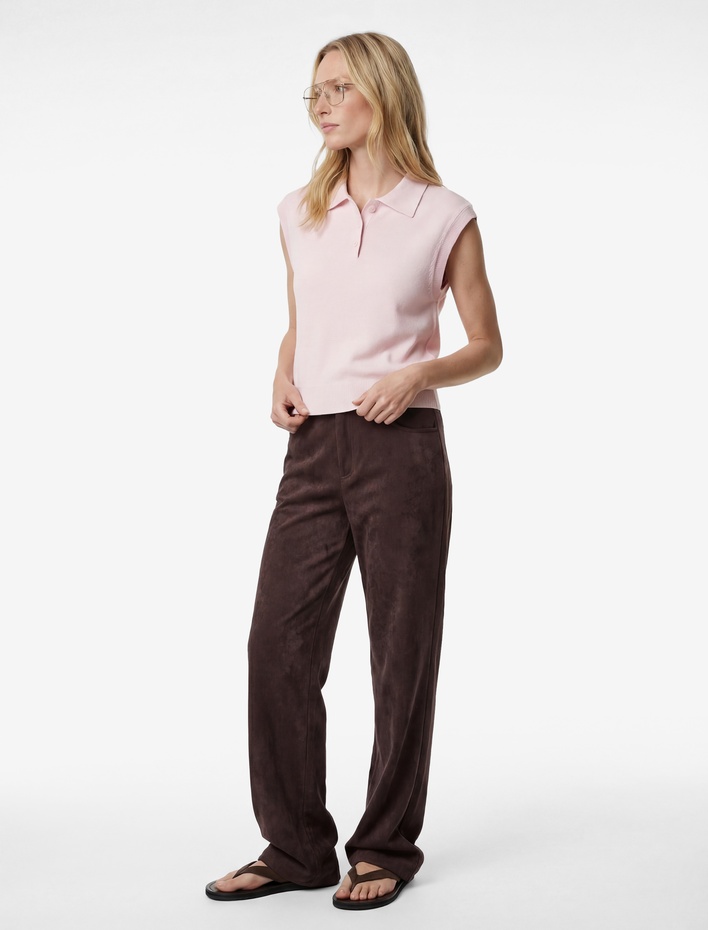  Kolsuz Düğmeli Polo Yaka Triko Bluz