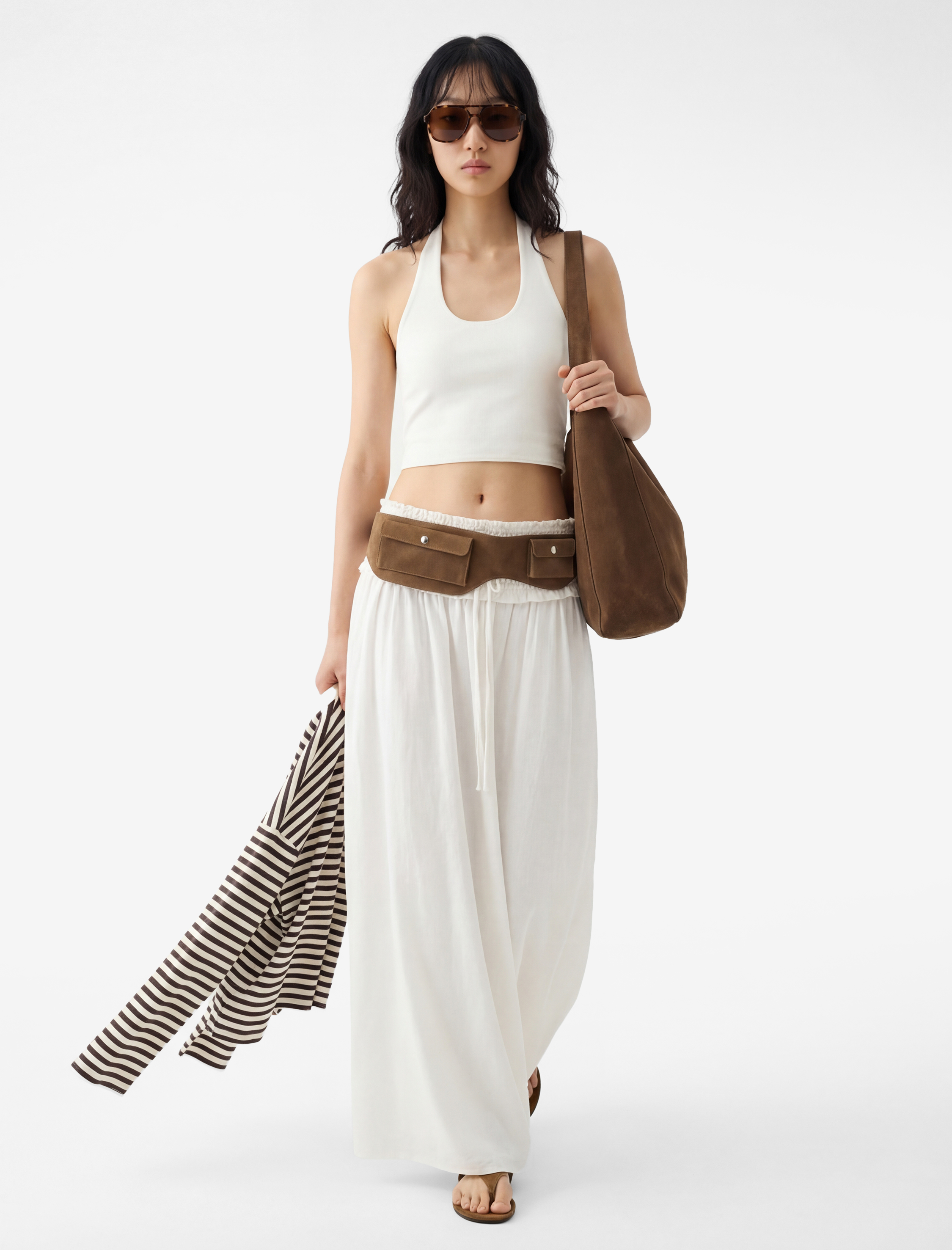   Halter Yaka Kolsuz Pamuklu Crop Bluz