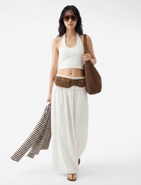 Halter Yaka Kolsuz Pamuklu Crop Bluz