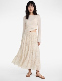 Çiçekli Beli Lastikli Viskon Uzun Etek