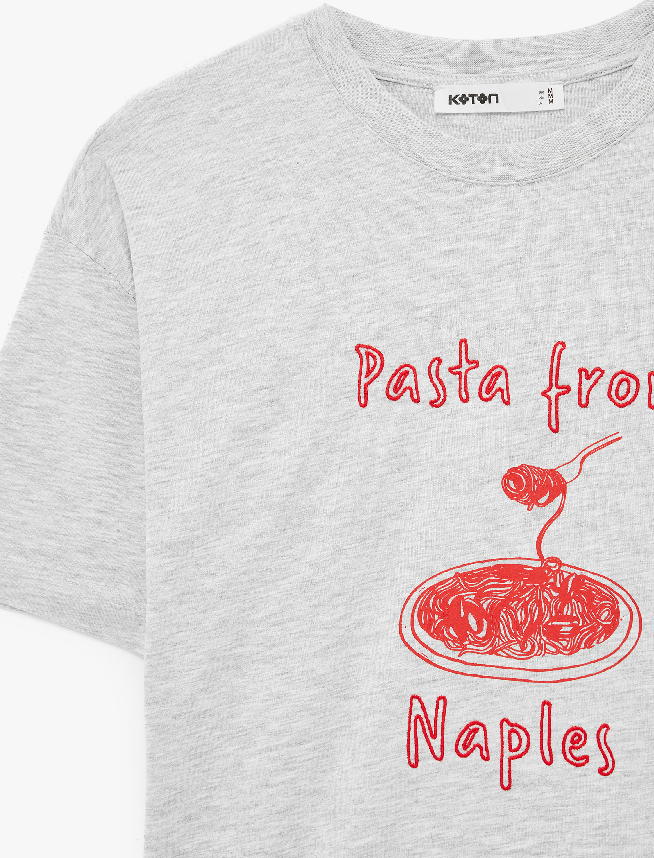   Kısa Kollu Bisiklet Yaka Nakış ve Baskı Detaylı Tişört