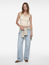 Slim Fit Viskon Kolsuz Asimetrik Degaje Yaka Bluz