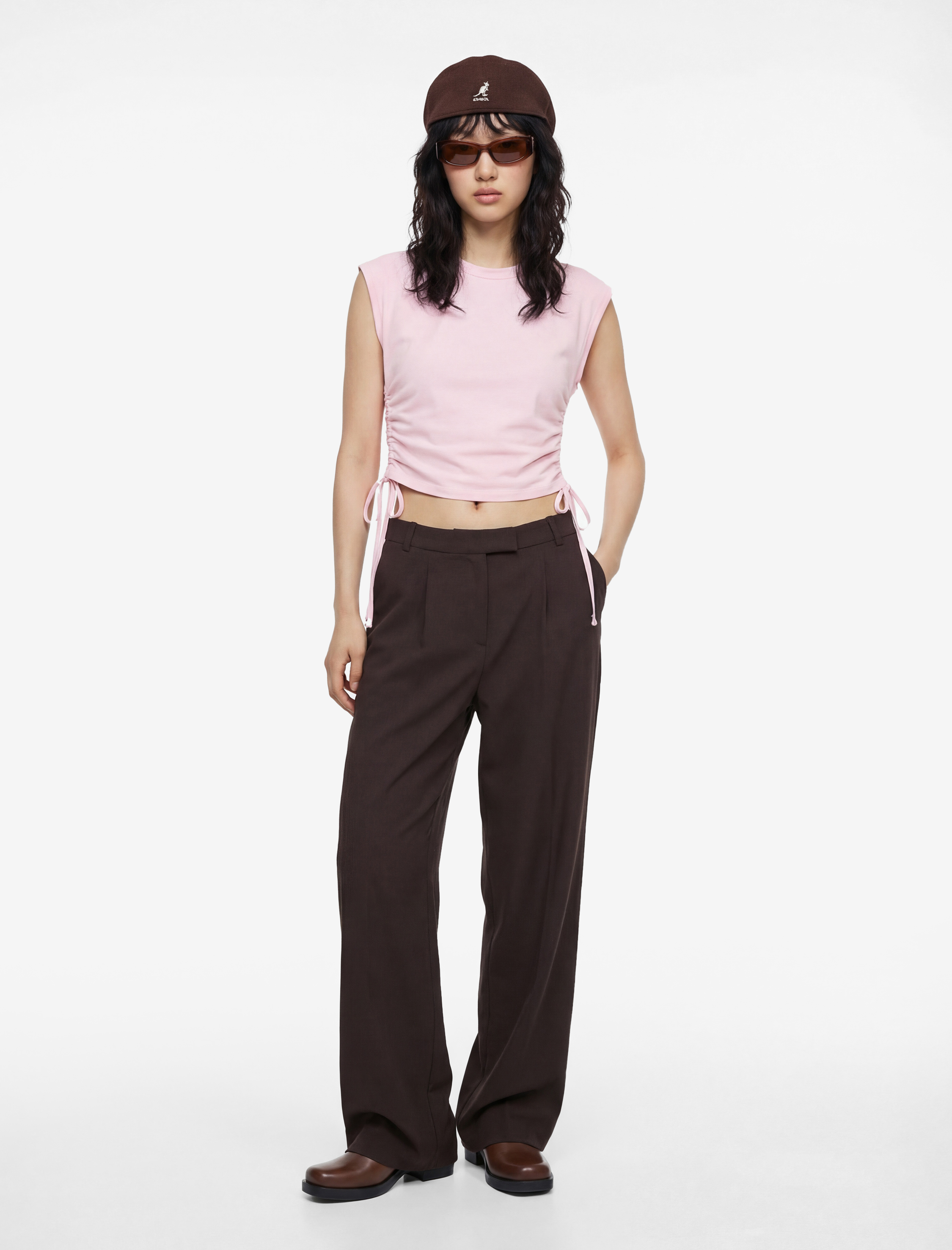   Pamuklu Kolsuz Bisiklet Yaka Büzgülü Crop Bluz