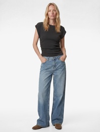 Bürümcük Kumaş Slim Fit Kısa Kollu Bisiklet Yaka Drapeli Dokulu Tişört