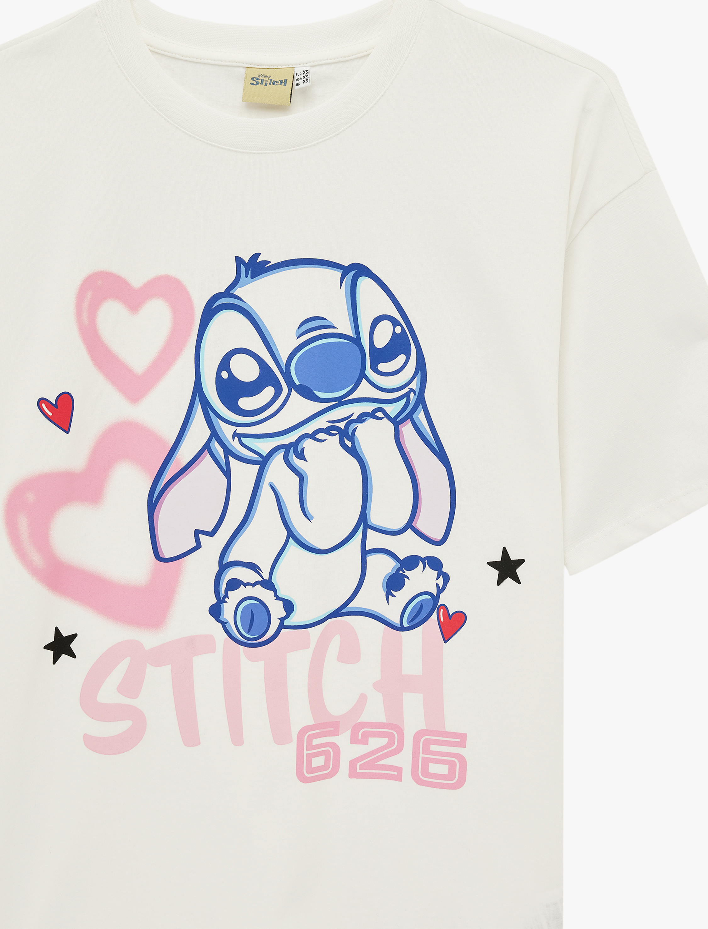   Stitch Lisanslı Kısa Kollu Bisiklet Yaka Oversize Baskılı Tişört
