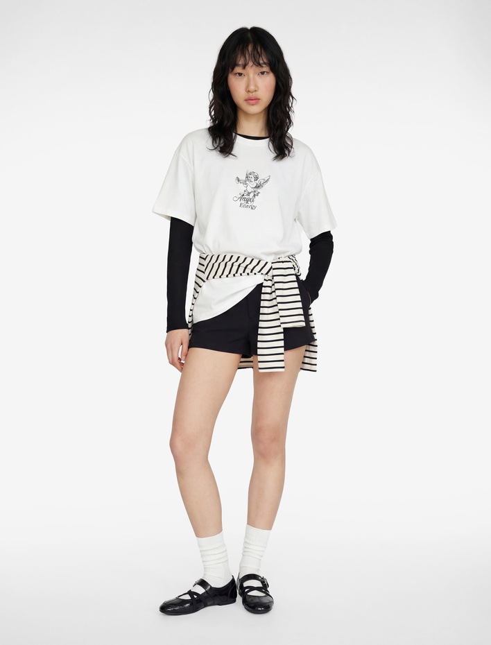  Pamuklu Kısa Kollu Bisiklet Yaka Arkası Baskılı Oversize Tişört