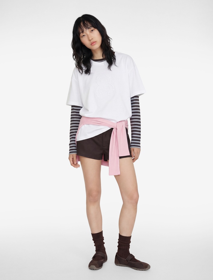  Ayıcık Baskılı Kısa Kollu Baskılı Pamuklu Oversize Tişört