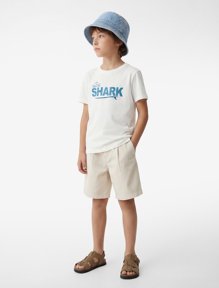 Erkek Çocuk Pamuklu Kısa Kollu Bisiklet Yaka Baskılı Tişört