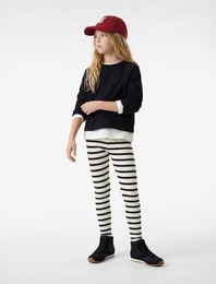 Kaşkorse Pamuk Kumaş Bilek Boy Çizgili Tayt