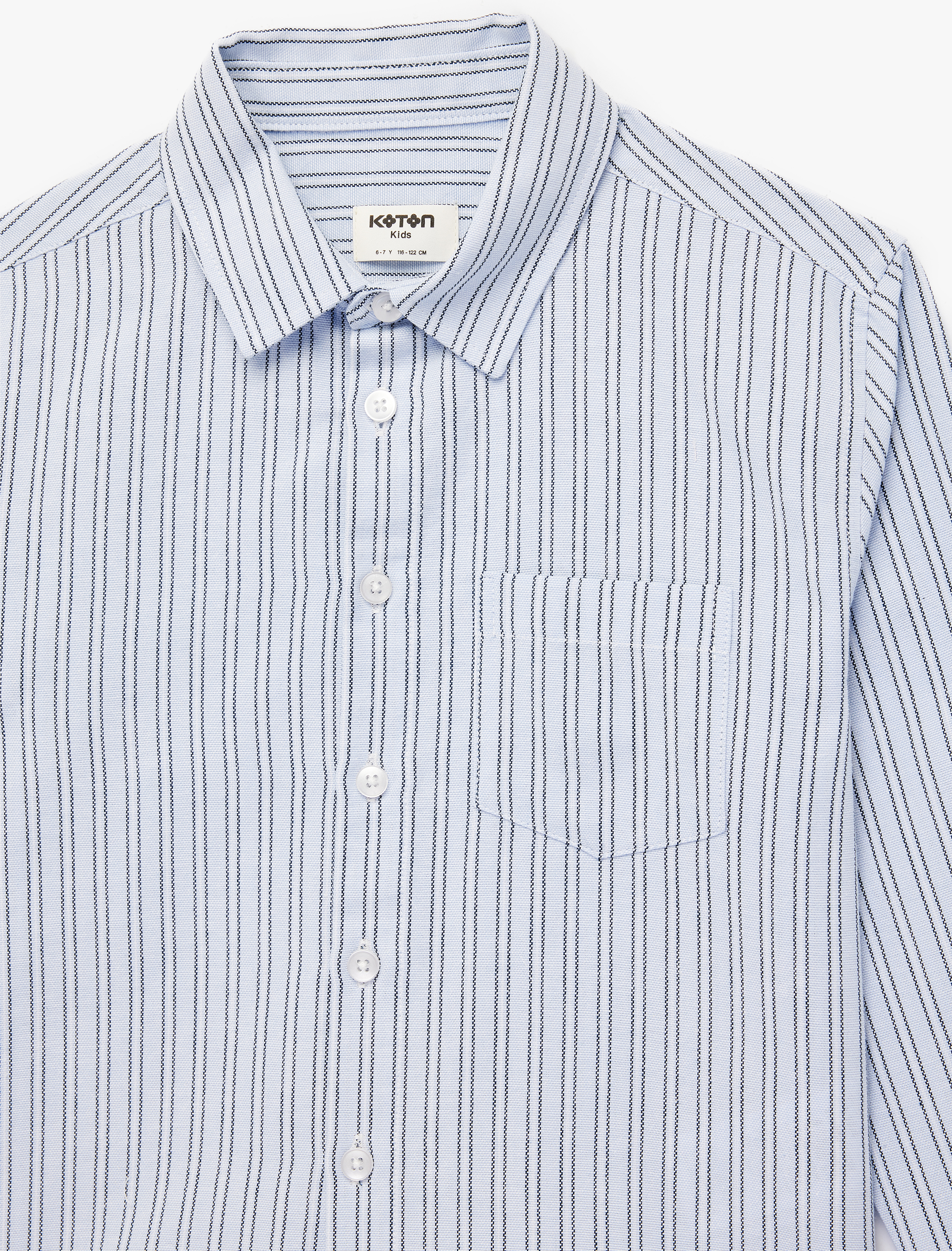  Erkek Çocuk Pamuklu Uzun Kollu Düğmeli Tek Cepli Çizgili Gömlek