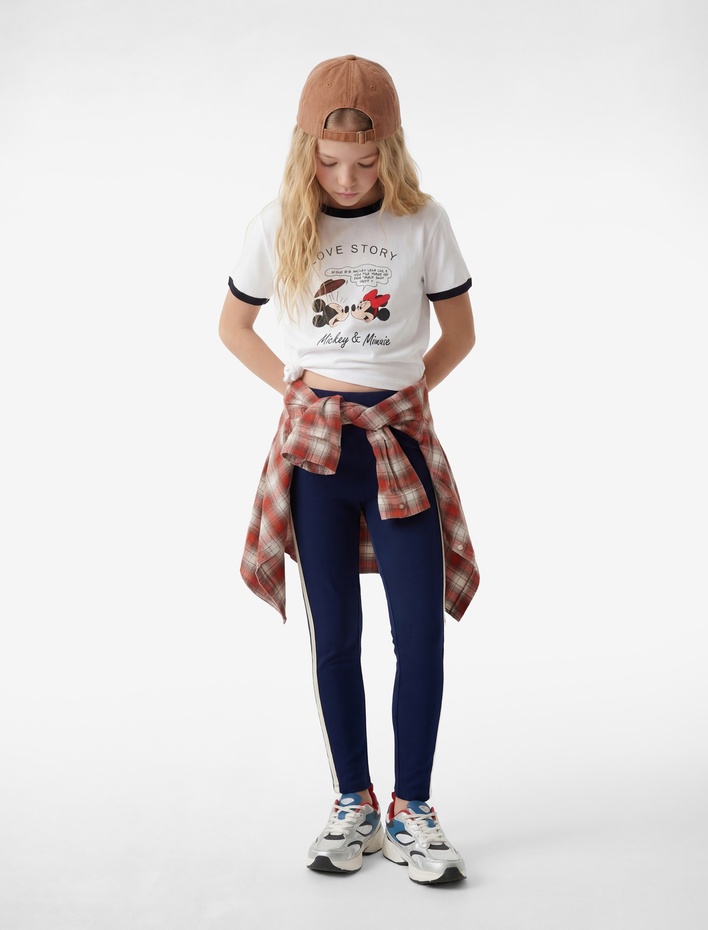 Kız Çocuk Şerit Detaylı Beli Lastikli Tayt