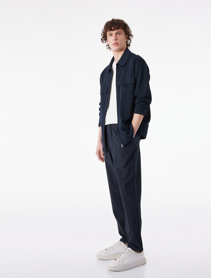  Duble Paça Cepli Beli Lastikli Düğmeli Pantolon