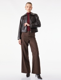 Dikiş Detaylı Yüksek Bel Geniş Paça Kumaş Pantolon