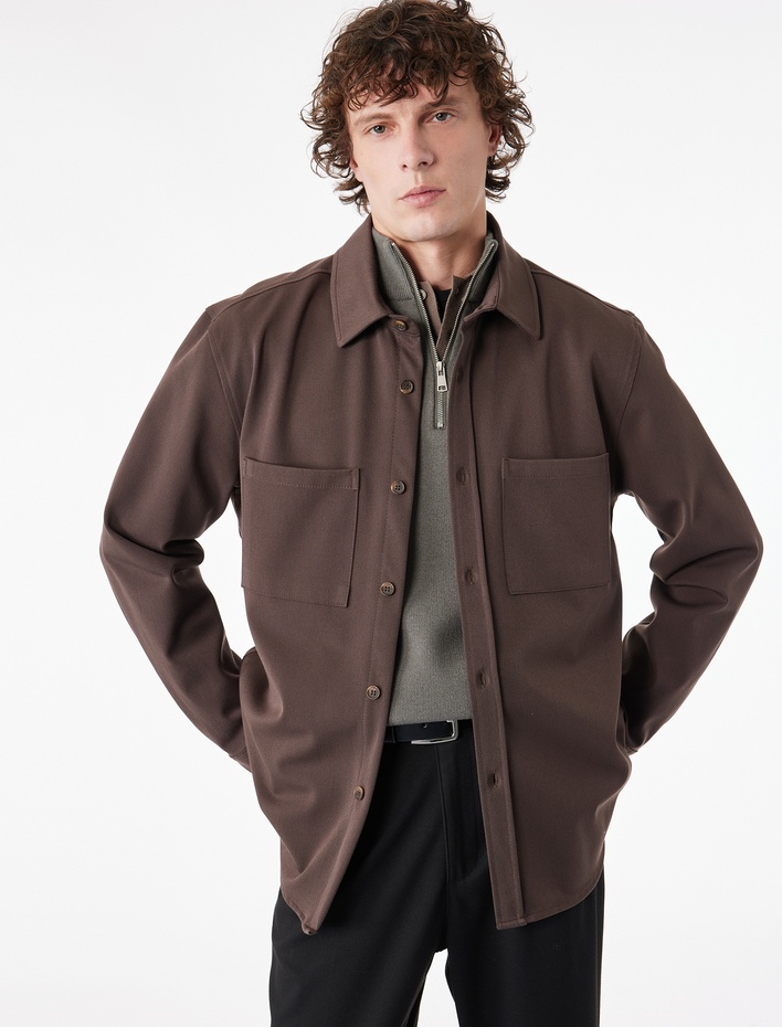  Regular Fit Cepli Uzun Kollu Klasik Yaka Gömlek