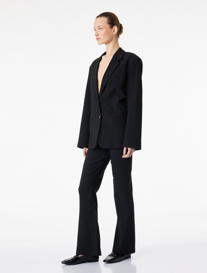  Viskon Karışımlı Slim Fit Yüksek Bel İspanyol Paça Pantolon