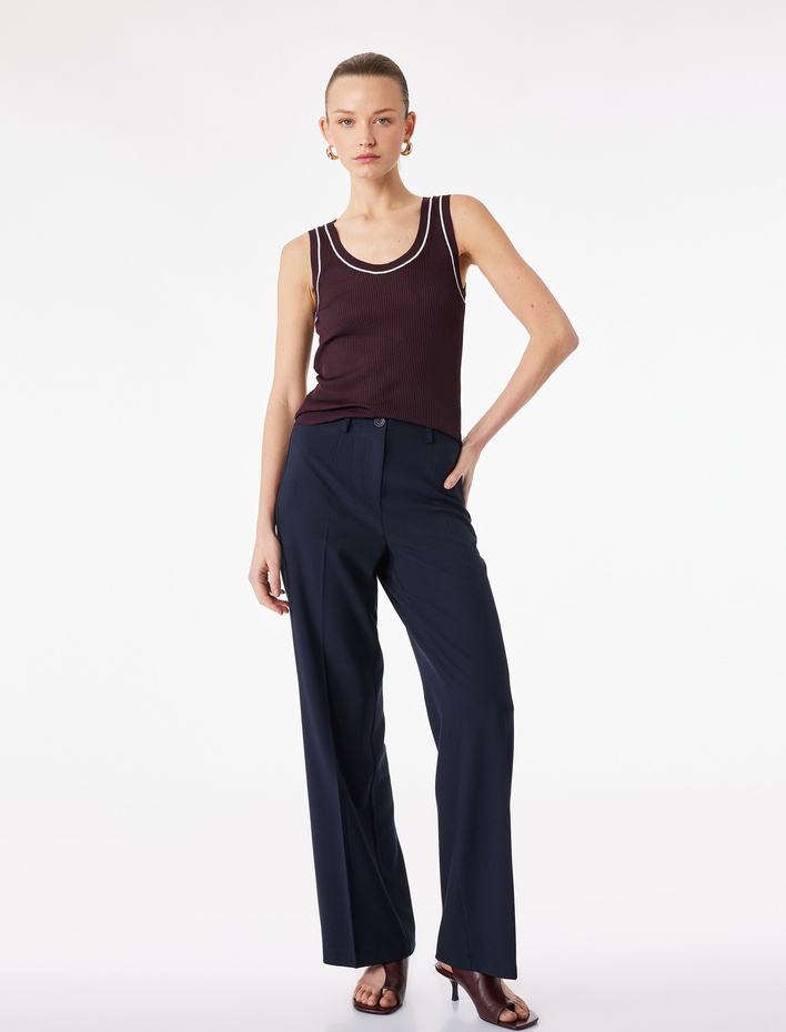  Düz Bol Paça Yüksek Bel Kumaş Pantolon