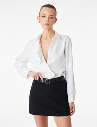 Regular Fit Uzun Kollu Düğmeli Klasik Yaka Volanlı Gömlek