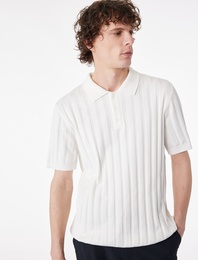 Regular Fit Kısa Kollu Dokulu Düğmeli Polo Yaka Triko Tişört