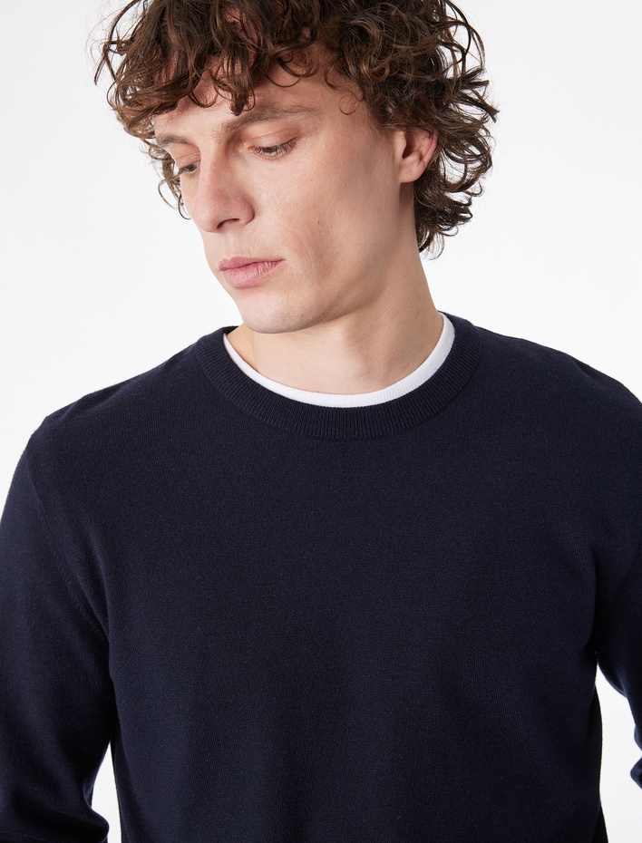  Regular Fit Uzun Kollu Bisiklet Yaka Basic Triko Kazak