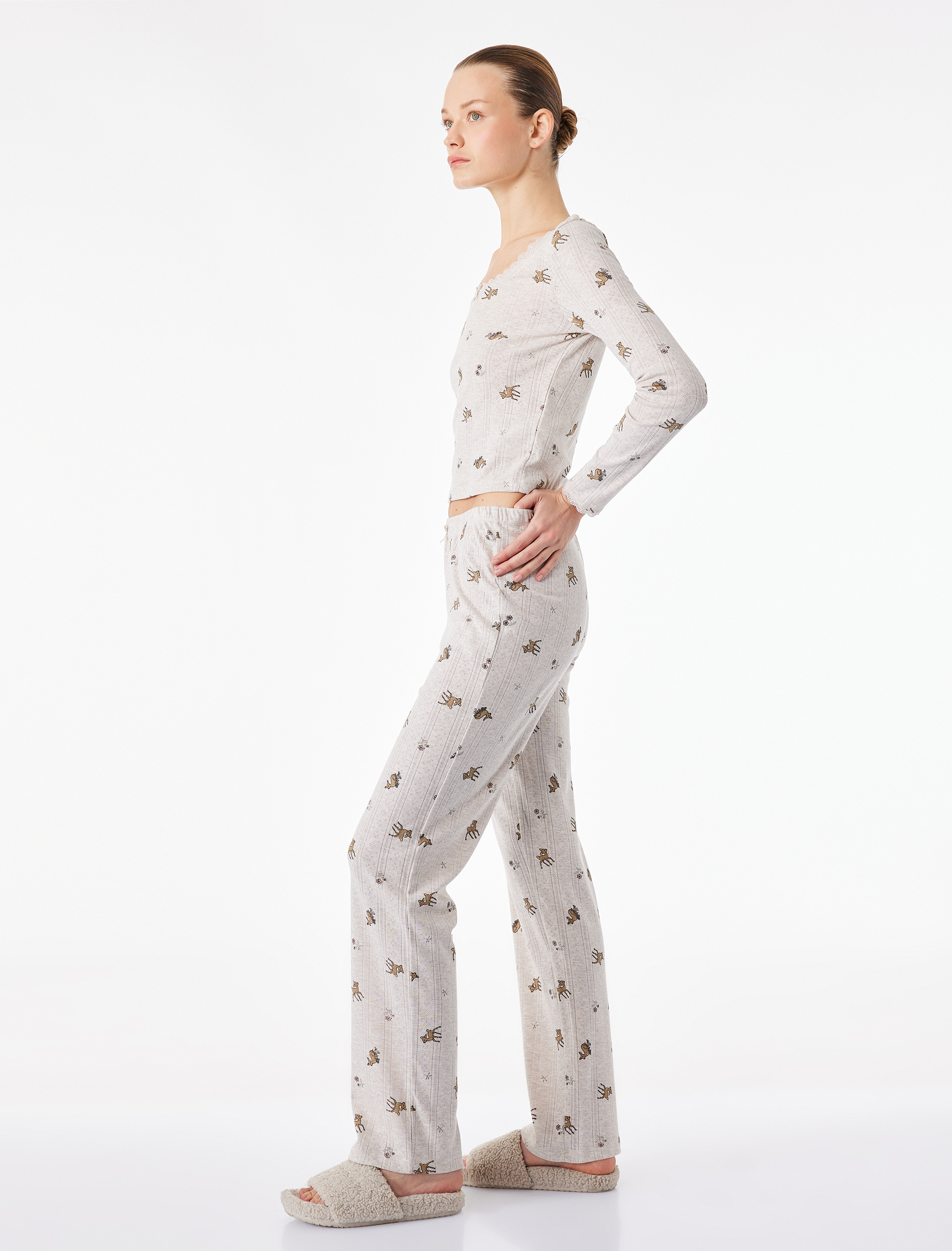   Desenli Beli Lastikli Slim Fit Pijama Altı