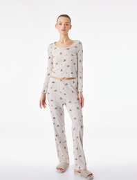 Desenli Beli Lastikli Slim Fit Pijama Altı